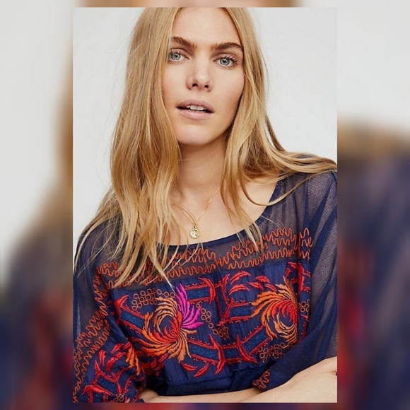 Free People Love Letter Embroidered Poncho Top S - Picture 4 of 10